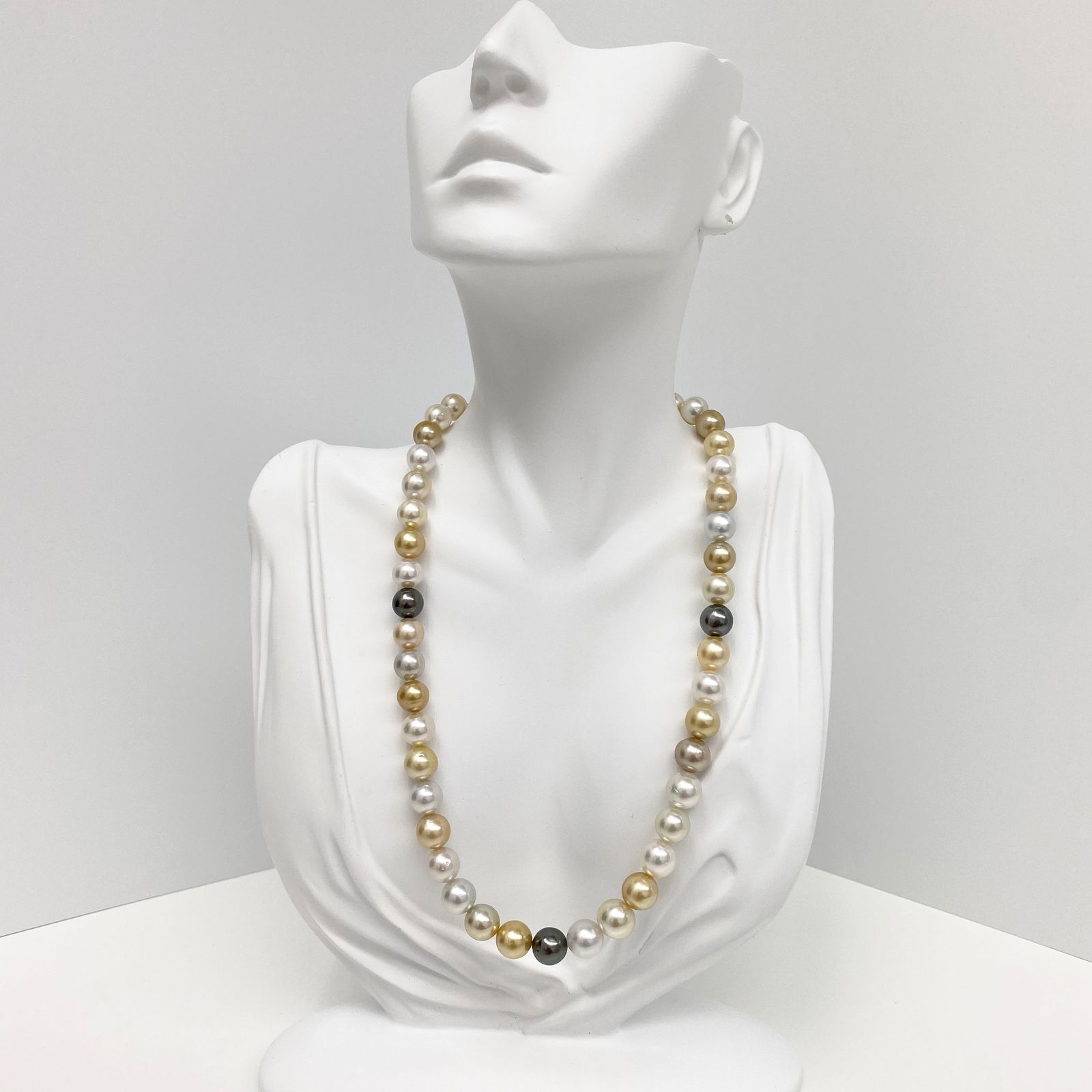 8-10mm South Sea White and Gold and Tahitian Near-Round Pearl Necklace with 14k Clasp - 3