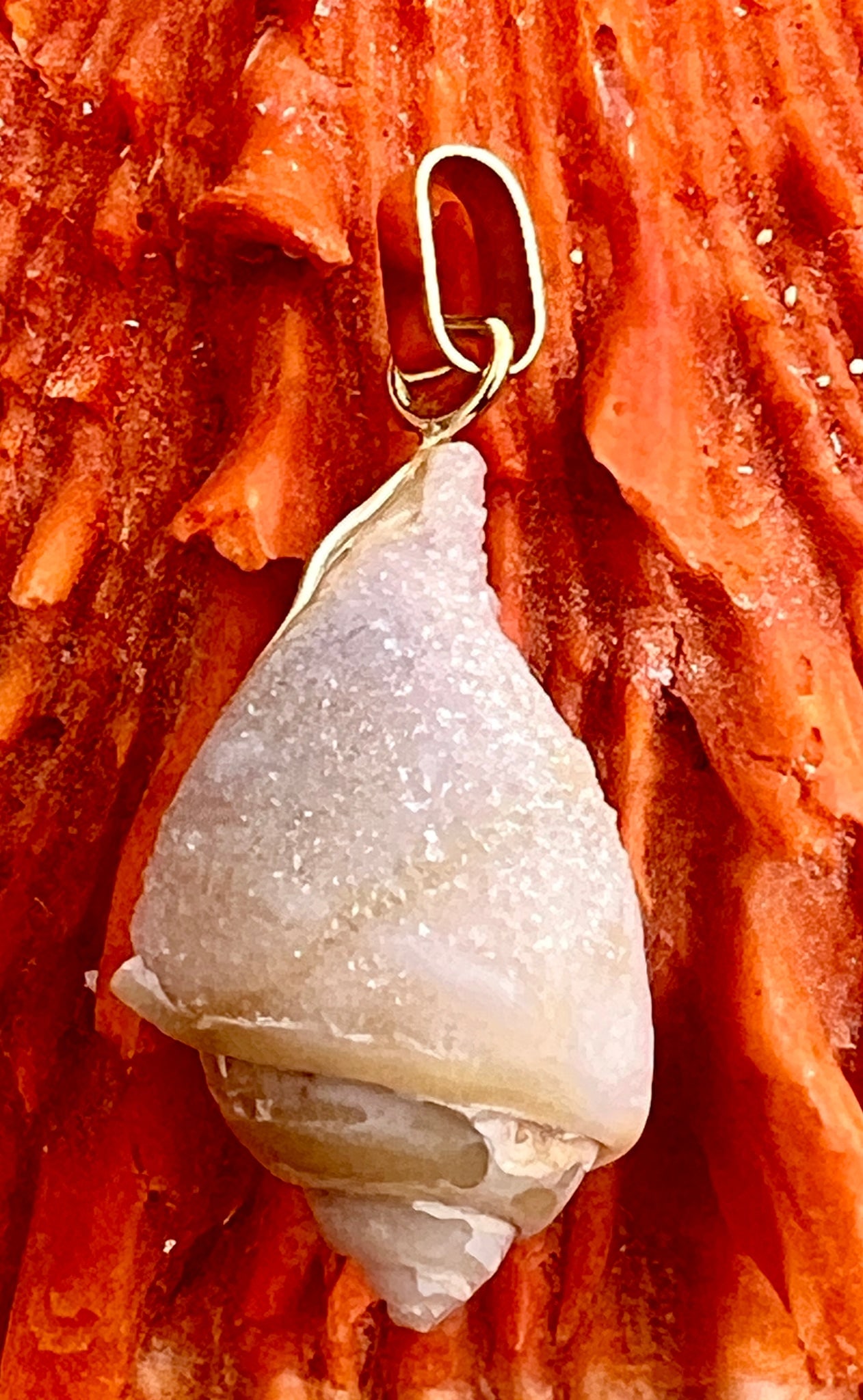 14-Karat Fossil Pendant/Charm: Title:14-Karat Fossil Pendant/Charm Description:Fossil from bed of crystallized fossils found in India. This sparkly little Fob is such to study! Signed CSS - 14-Karat Gold - 1.5" Reserve: $556.00 Shi