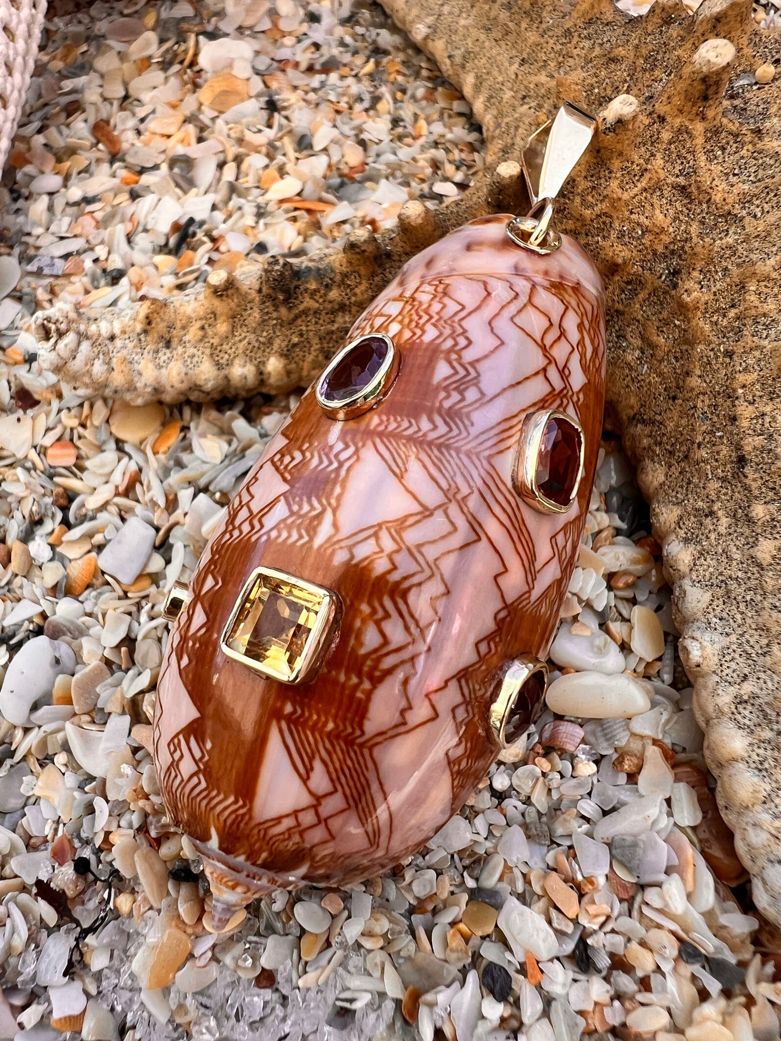 14-karat Gold Volute Shell Pendant with Citrine - 2