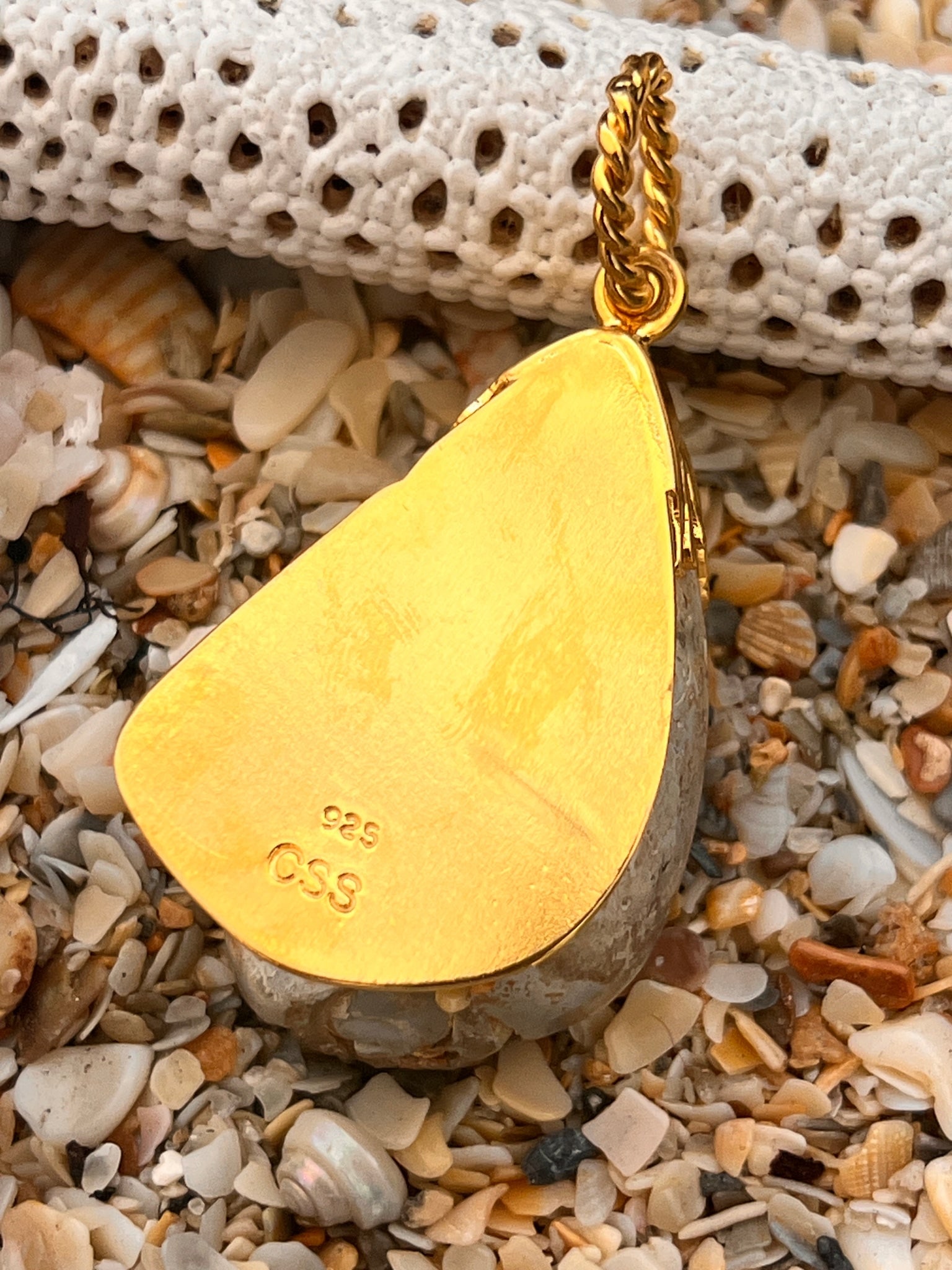 Fossilized Shell Pendant with Crystal - 3