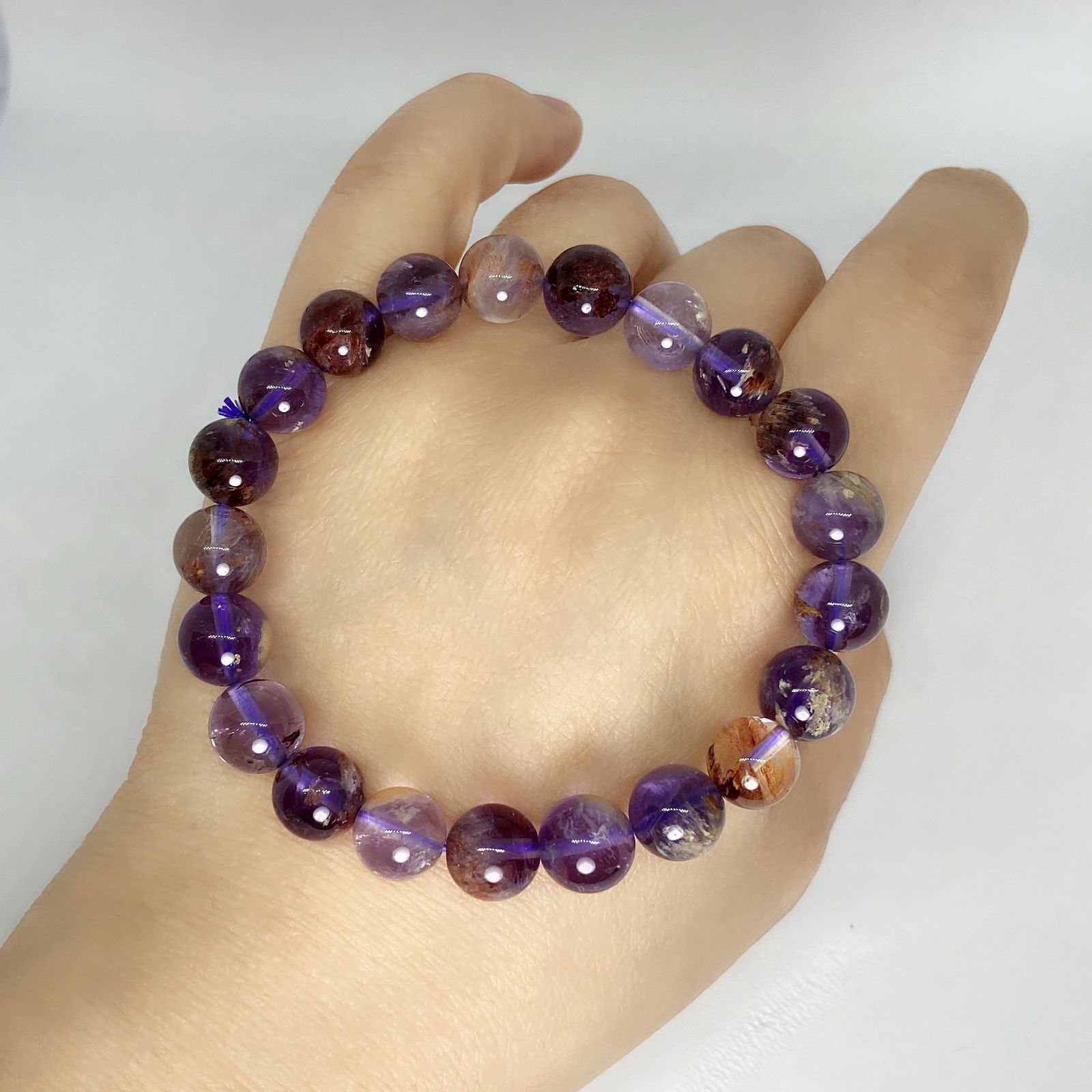 Super 7 Amethyst Cacoxenite Rutilated Crystal Bracelet - 5