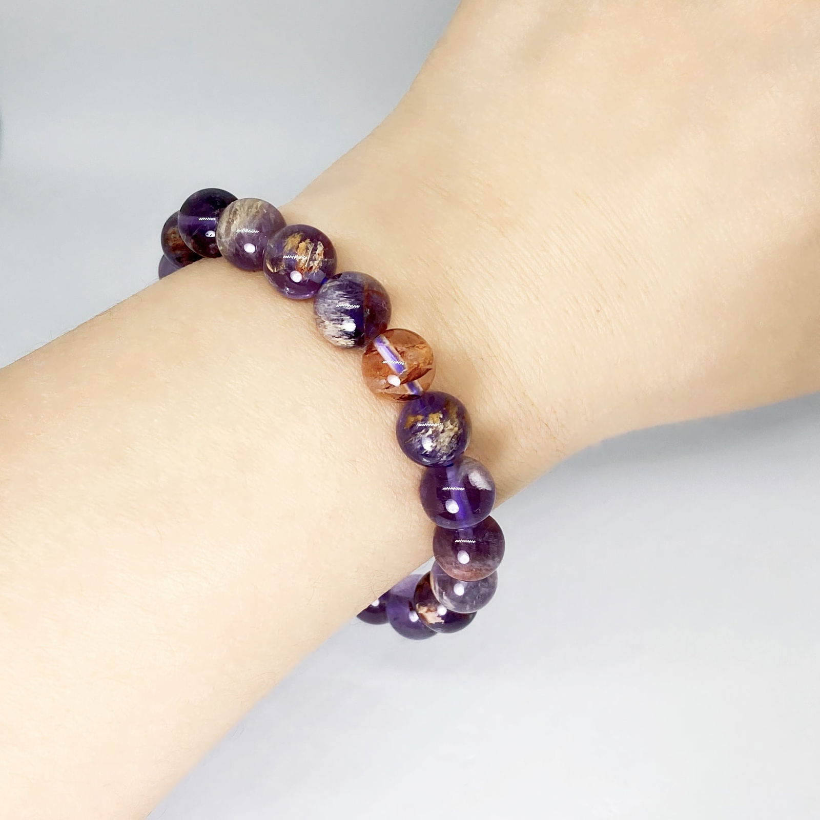 Super 7 Amethyst Cacoxenite Rutilated Crystal Bracelet - 6