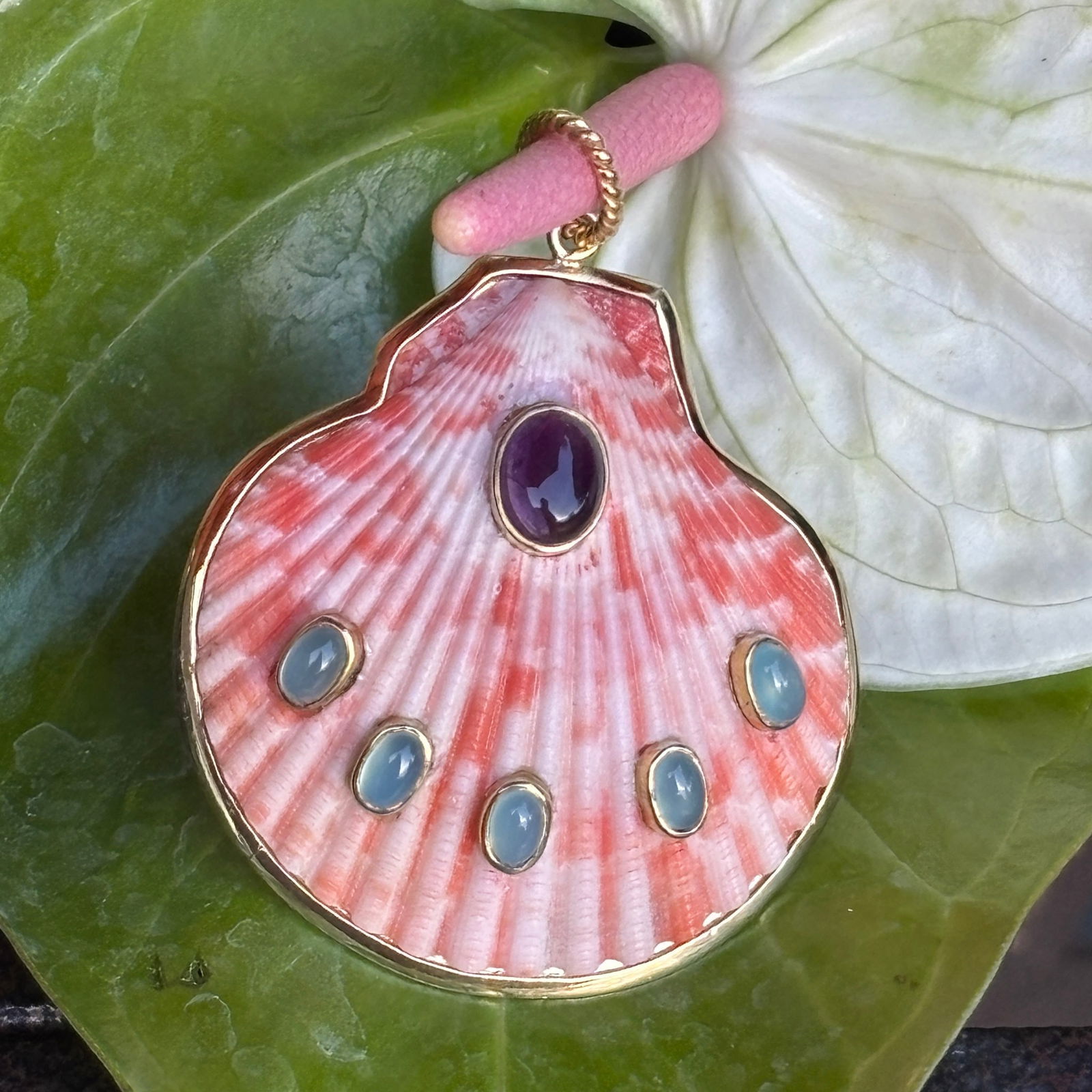 St. James Scallop Pendant with Amethyst & Amazonite - 2