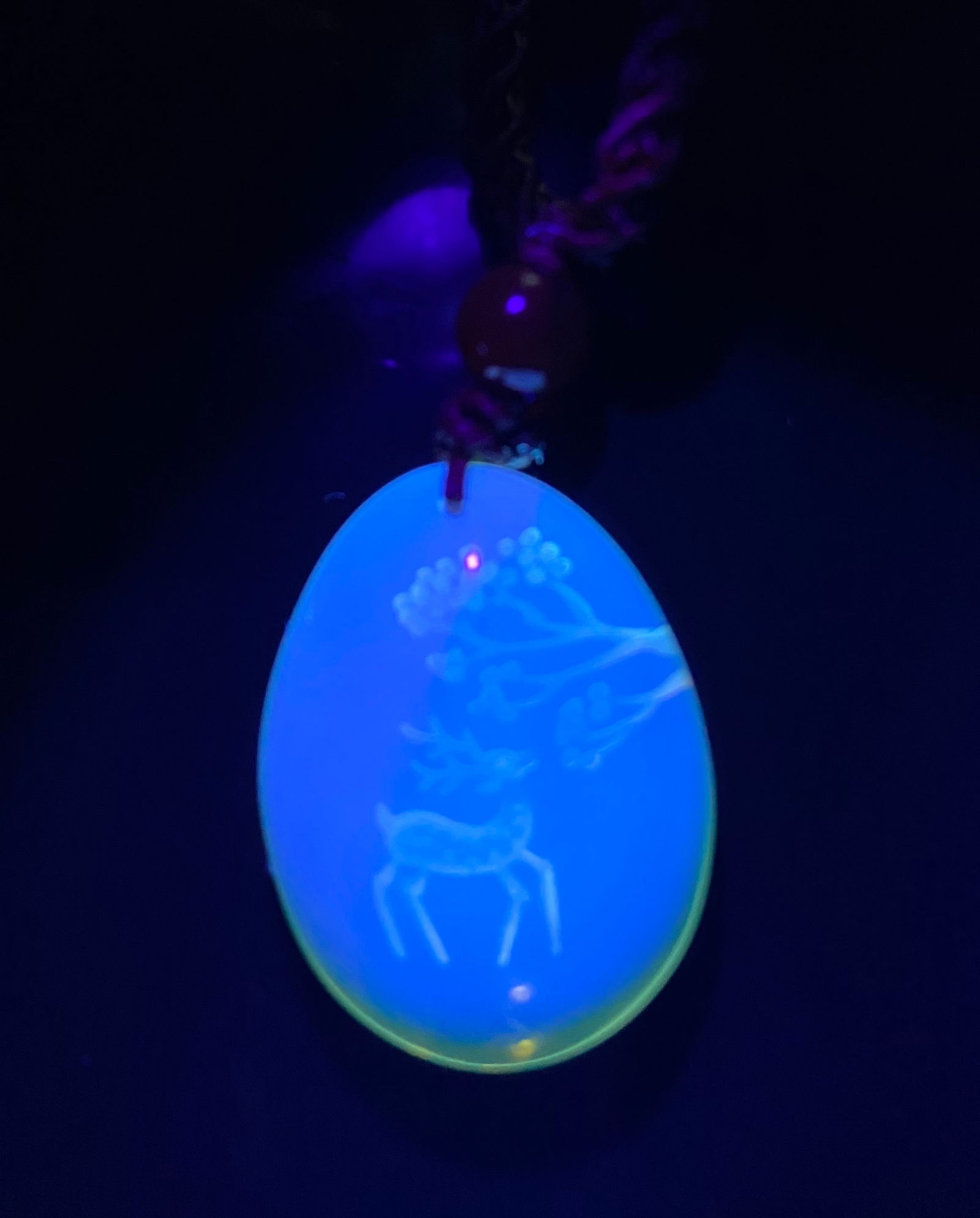 Golden Blue Amber carving Sika Deer and Tree Amulet Pendant - 2