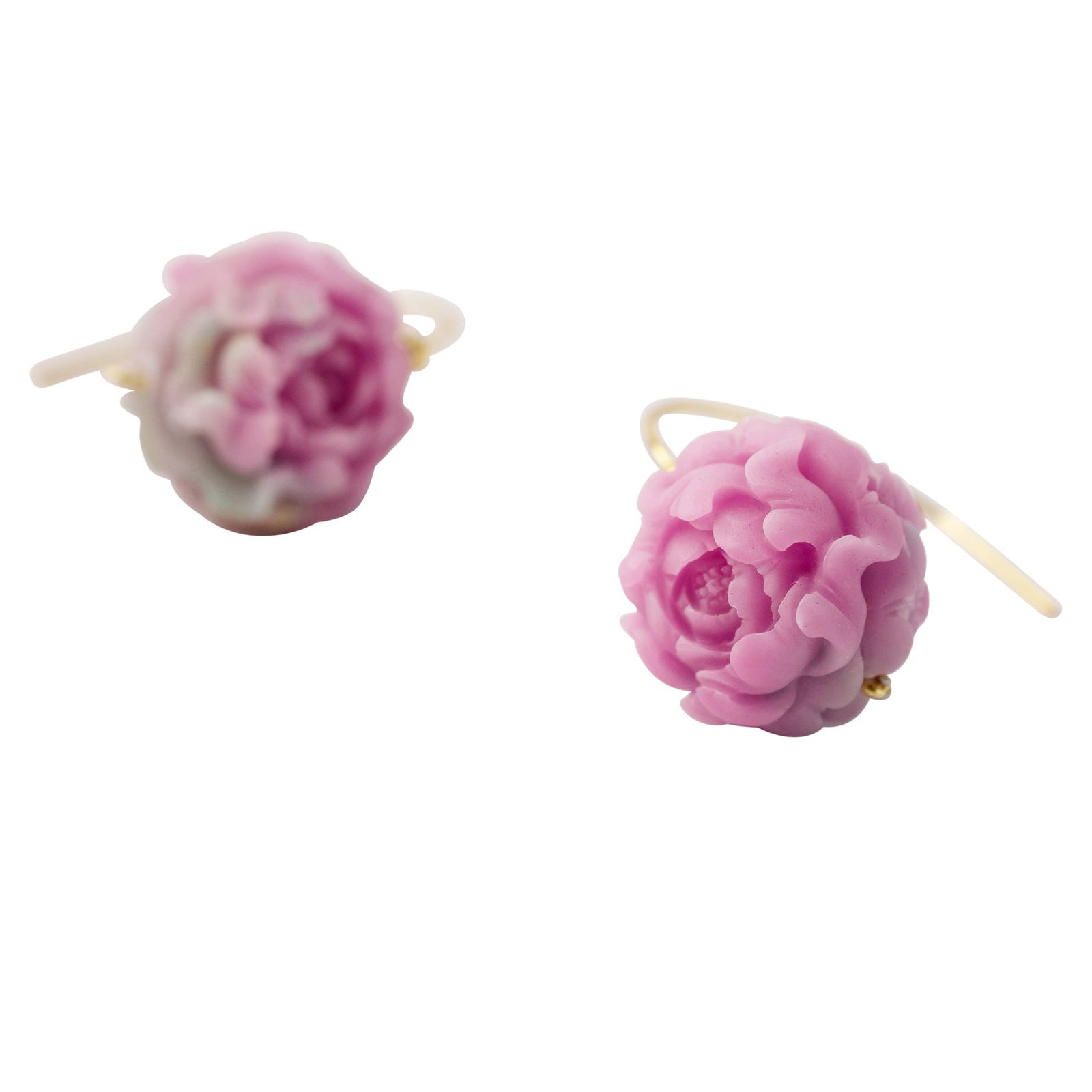 Pink Agate Peony Flower Earring II 14K Gold Hook - 4