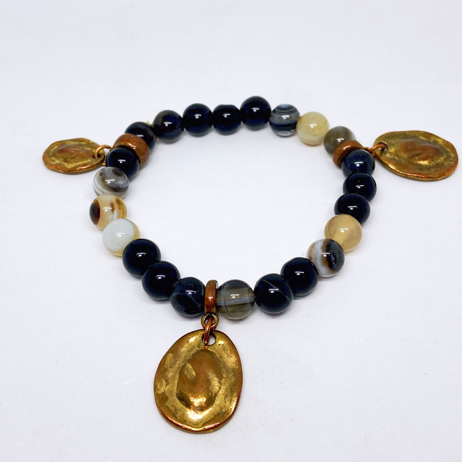 Onyx And Botswana Agate Genuine Crystal Energy Gemstone Bracelet (1 of 5)