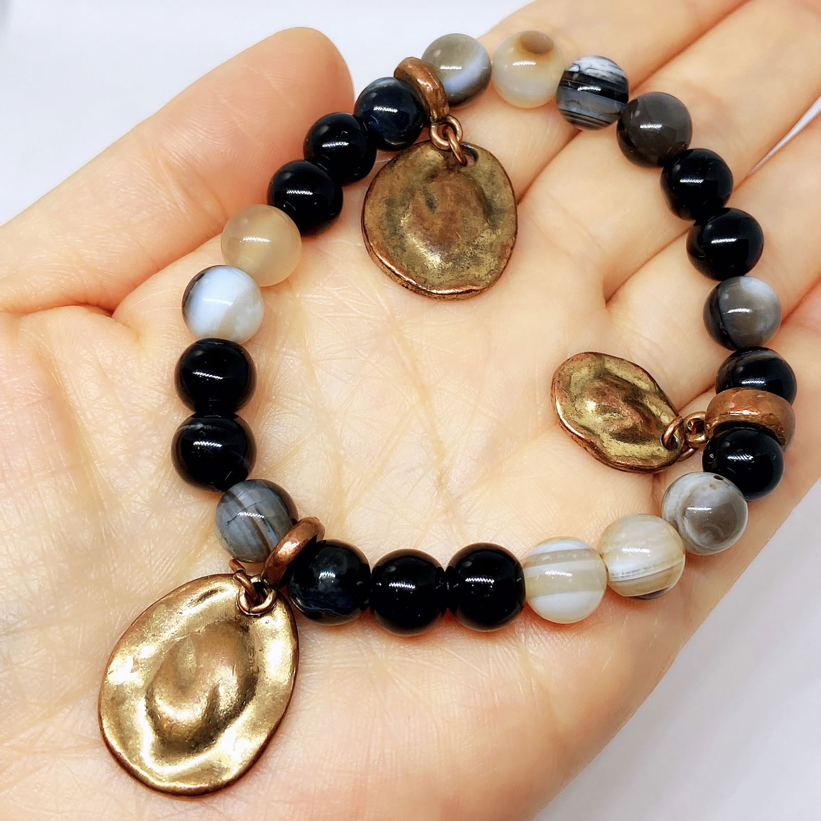 Onyx And Botswana Agate Genuine Crystal Energy Gemstone Bracelet - 4
