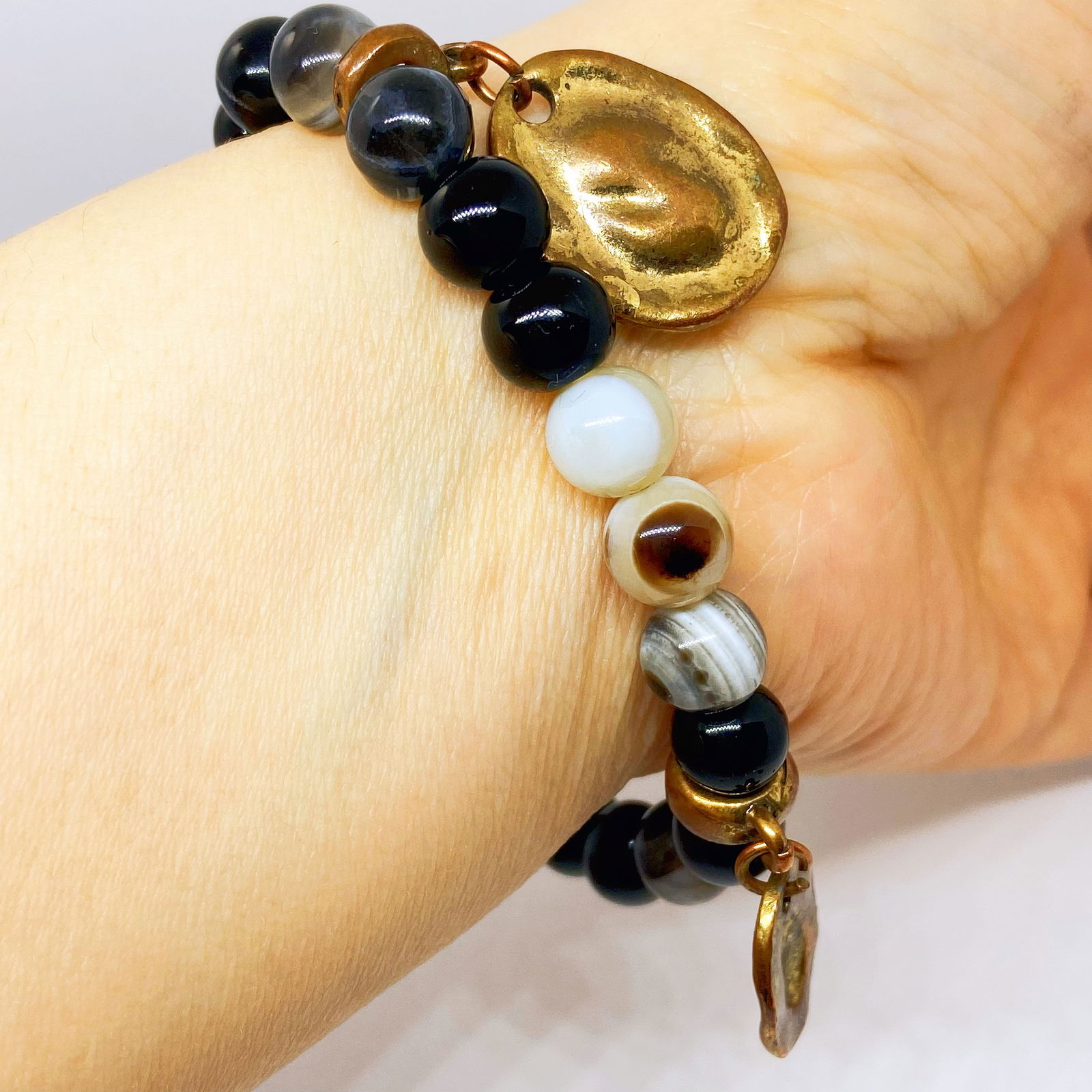 Onyx And Botswana Agate Genuine Crystal Energy Gemstone Bracelet - 5