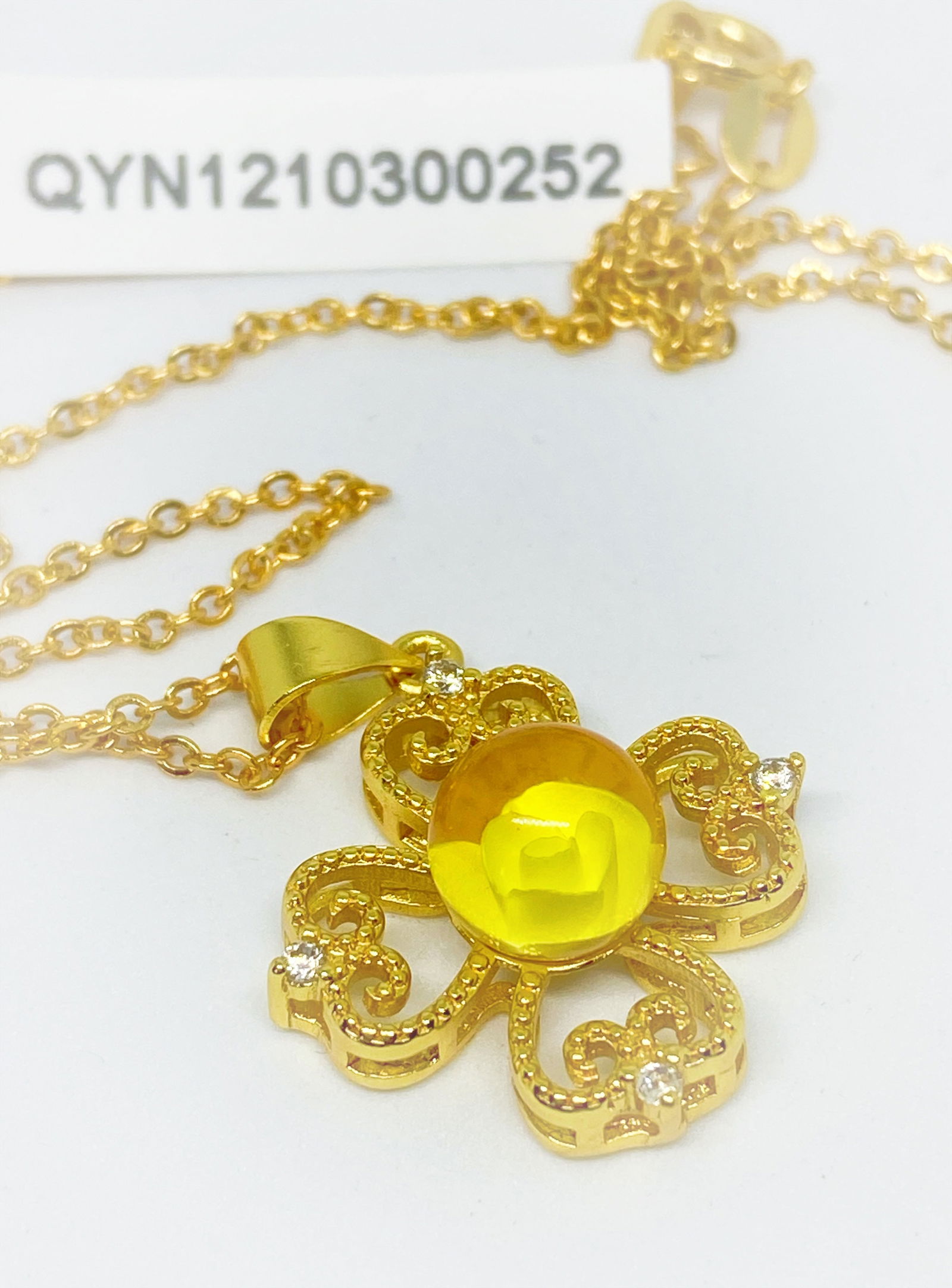 Gold gilt 925 Silver inlaid carved 3D flower Necklace - 5