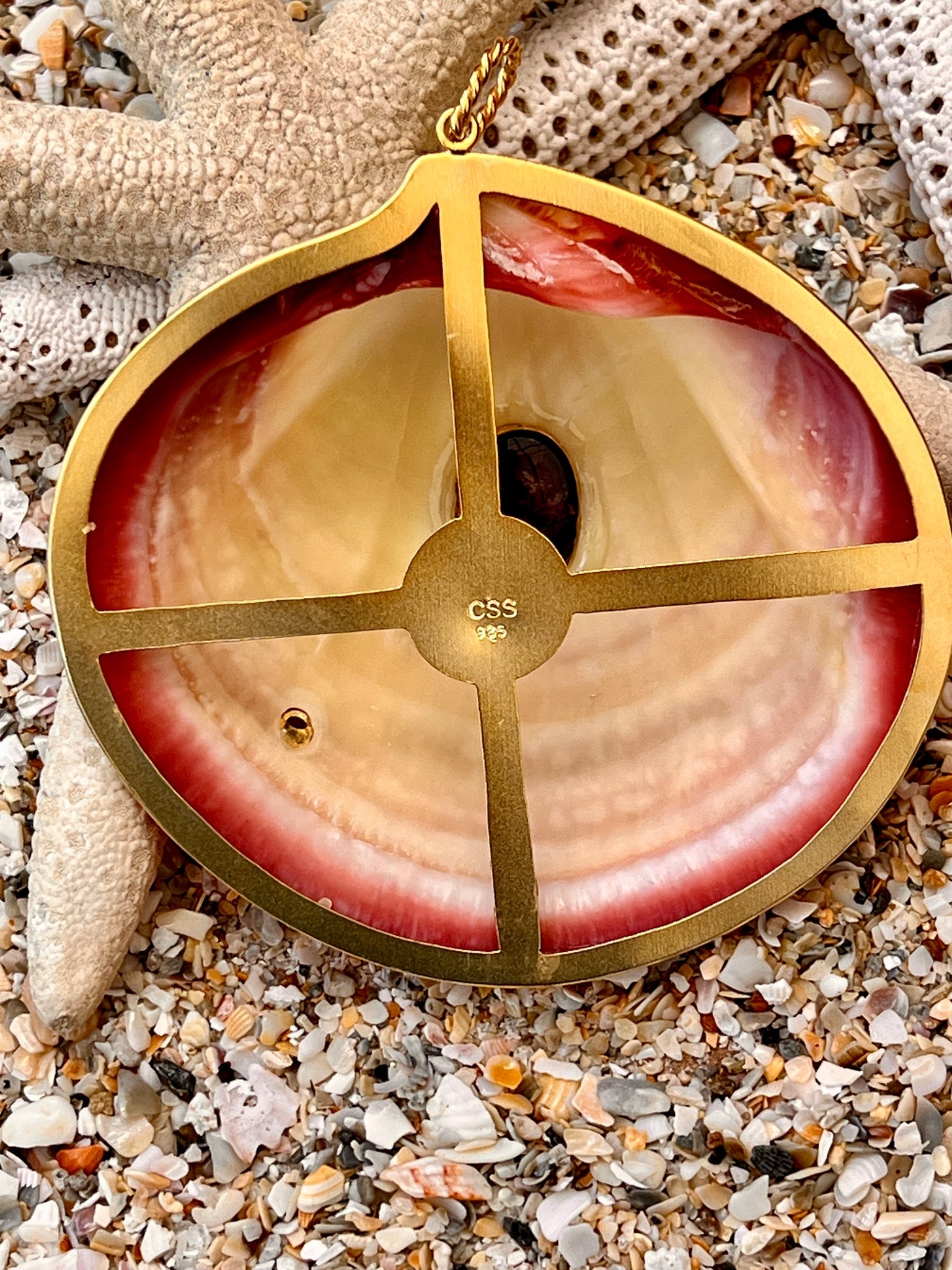 Pink Tiger Clam Pendant with Pink Tourmaline - 2