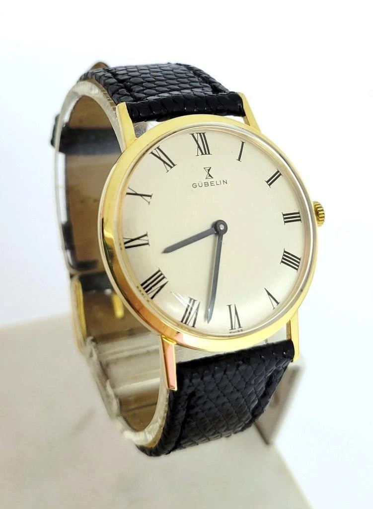 Vintage Solid 18k GUBELIN Mens Winding Watch 1960s Cal G7017 EXLNT RARE High End - 2