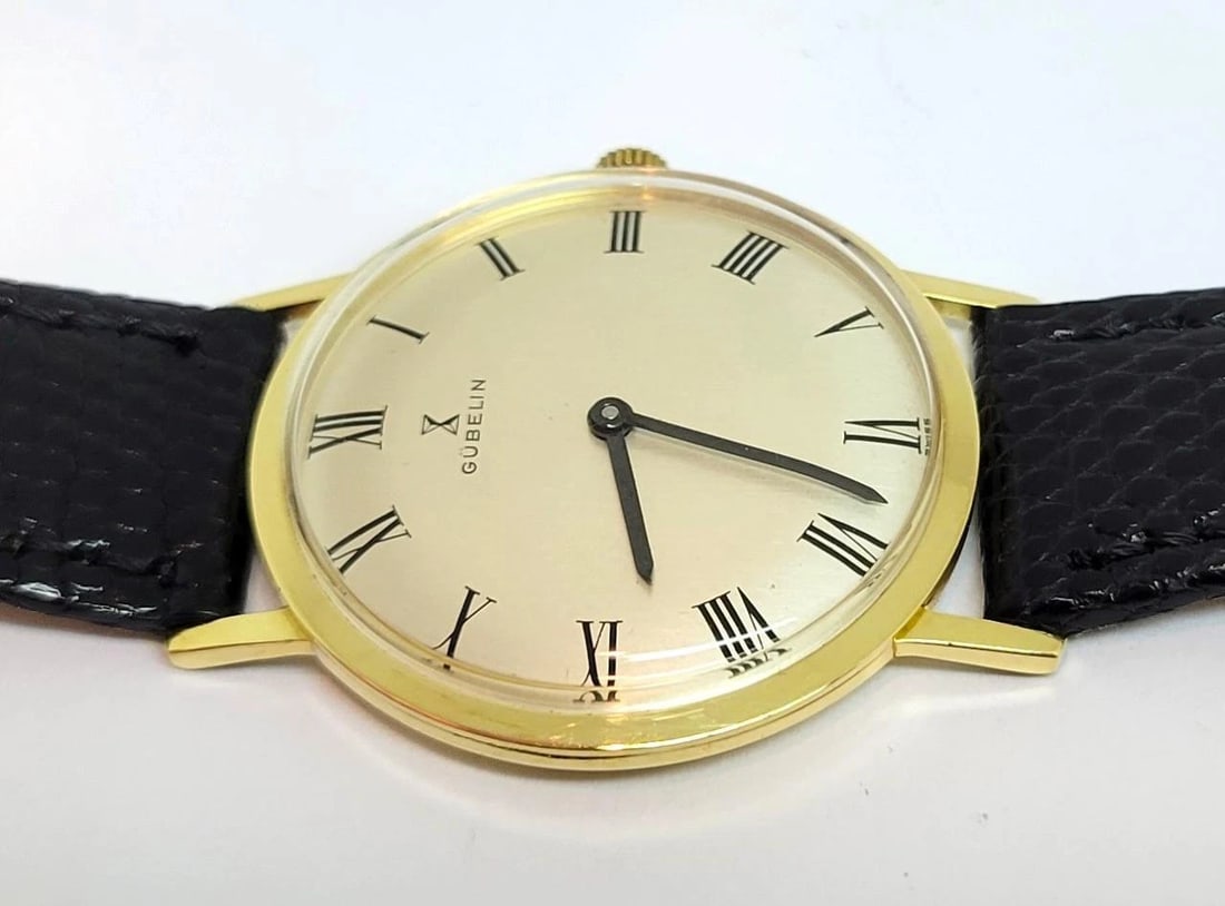 Vintage Solid 18k GUBELIN Mens Winding Watch 1960s Cal G7017 EXLNT RARE High End - 8
