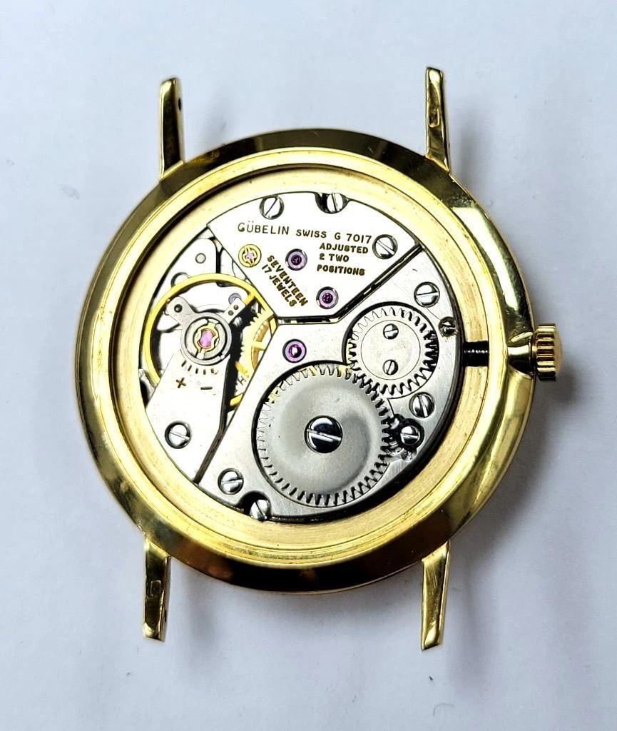 Vintage Solid 18k GUBELIN Mens Winding Watch 1960s Cal G7017 EXLNT RARE High End - 9