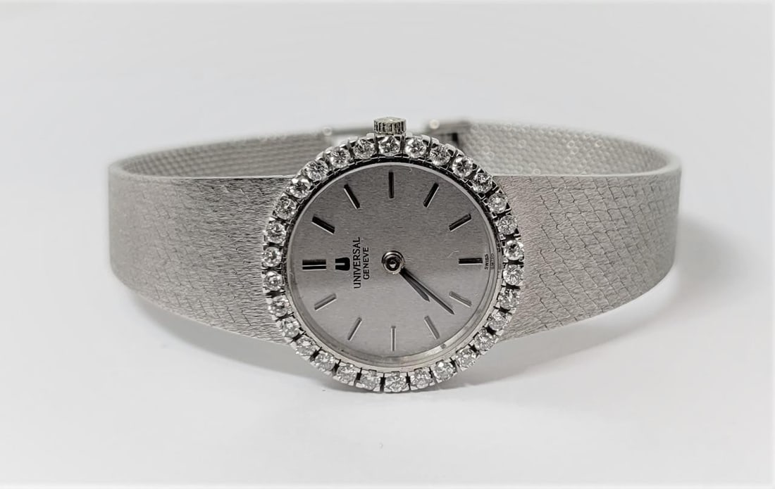 Vintage 18k White UNIVERSAL GENEVE Winding Ladies Watch 1 ct Diamond Bezel F/VS1 - 3