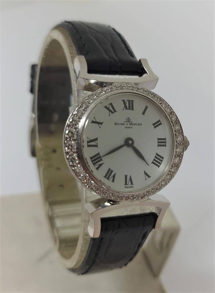 Solid 18k White Gold Ladies BAUME & MERCIER Watch Factory Set Diamonds 36646* EXLNT - 3
