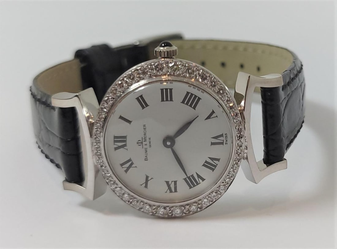 Solid 18k White Gold Ladies BAUME & MERCIER Watch Factory Set Diamonds 36646* EXLNT - 7