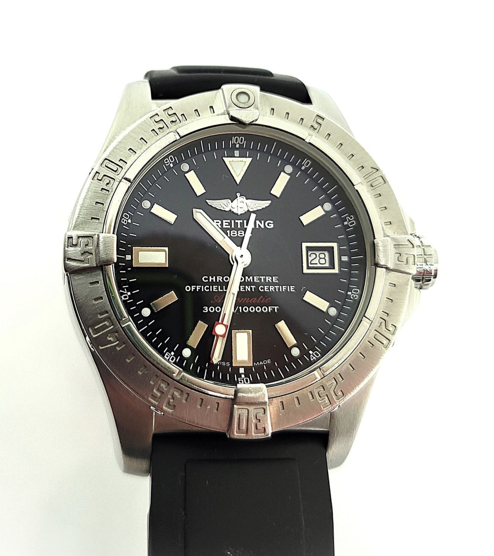 S/Steel BREITLING AVENGER SEAWOLF Automatic Watch A17330 Black Dial 45 mm* EXLNT - 12
