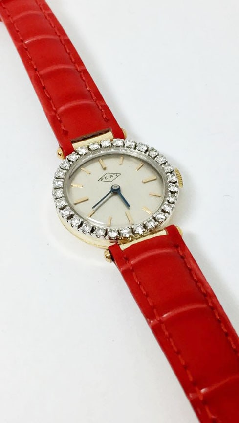 Solid 14k PERY 17J Winding Ladies Watch w/Diamonds* EXLNT* SERVICED - 2