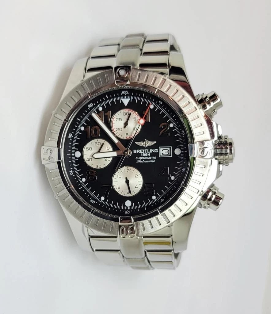 S/Steel BREITLING SUPER AVENGER Chronograph Automatic Watch A13370 Black Dial - 3