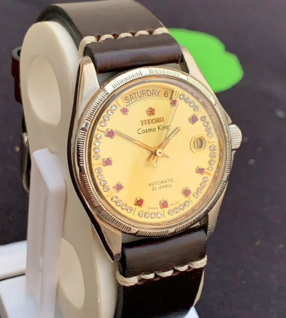 Titoni Cosmo King Day-Date Daimond Yellow Dail 25 Jewels Mens Wrist Watch - 2