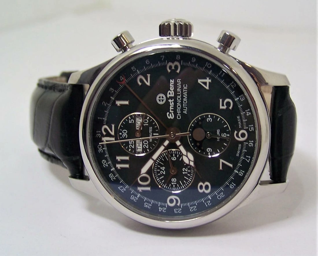 Mens S/Steel ERNST BENZ Chronolunar Chronograph Automatic Watch 40300* EXLNT - 2