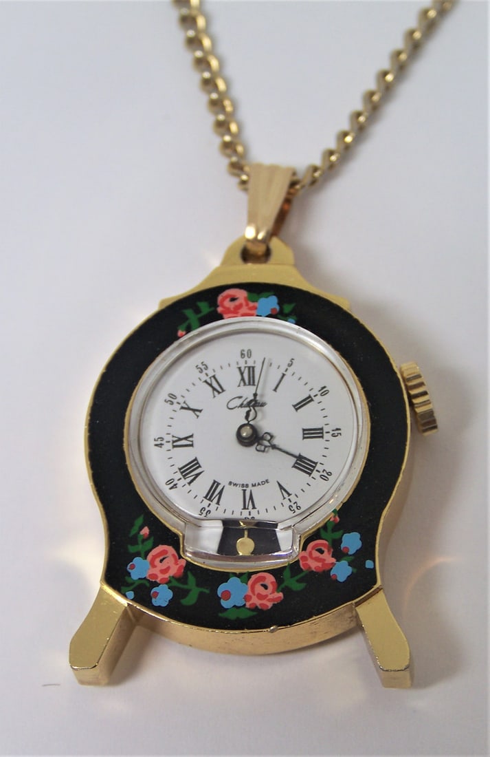 Gold Plated CHATEAU Ladies Pendant Winding Watch with 22 Inches Goldfilled Chain - 3