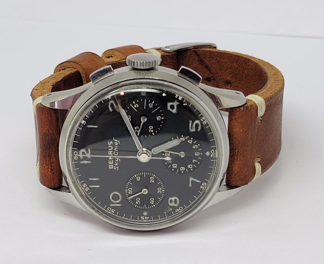 Vintage Mens S/Steel BENRUS Sky Chief Winding Chronograph Watch 280 Valjoux 72 - 4
