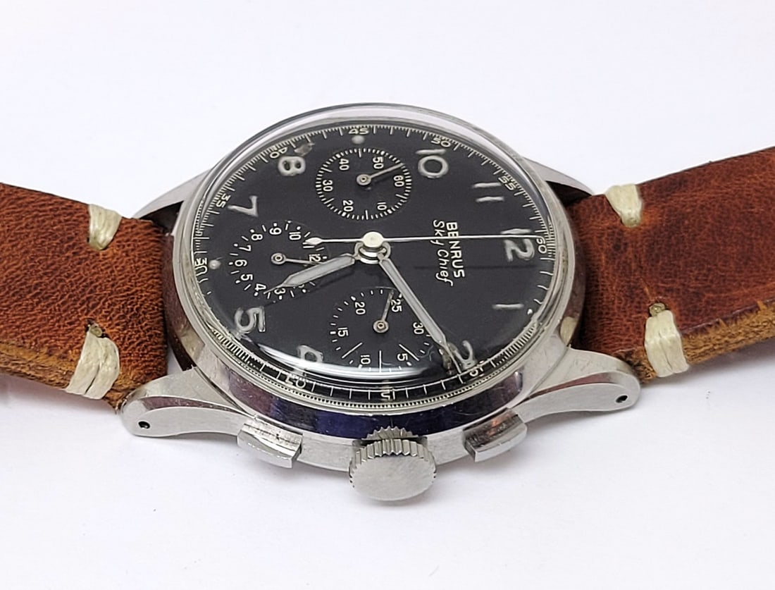 Vintage Mens S/Steel BENRUS Sky Chief Winding Chronograph Watch 280 Valjoux 72 - 7
