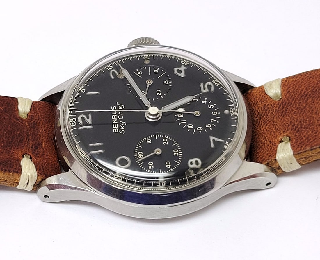 Vintage Mens S/Steel BENRUS Sky Chief Winding Chronograph Watch 280 Valjoux 72 - 8