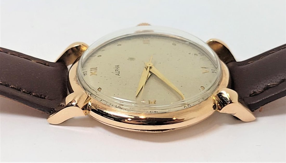 Vintage 18k Rose Gold ALPHA Winding Watch c.1950s Ref 8750* EXLNT* SERVICED - 10