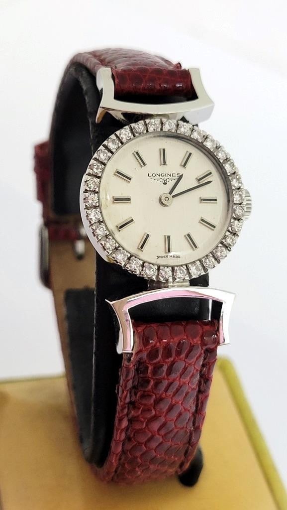 Vintage 18k White Gold LONGINES Ladies Watch with Diamond Bezel Cal 460* EXLNT - 2