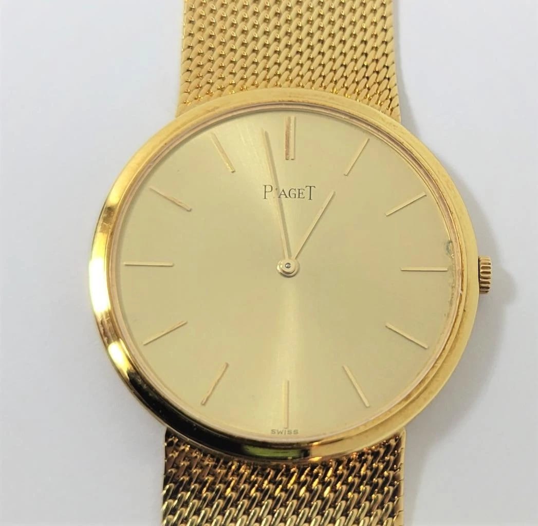 Unisex PIAGET ALTIPLANO 18k Yellow Gold Winding Watch Mesh Bracelet Ref 900319 - 10