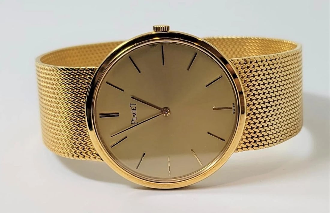 Unisex PIAGET ALTIPLANO 18k Yellow Gold Winding Watch Mesh Bracelet Ref 900319 - 2