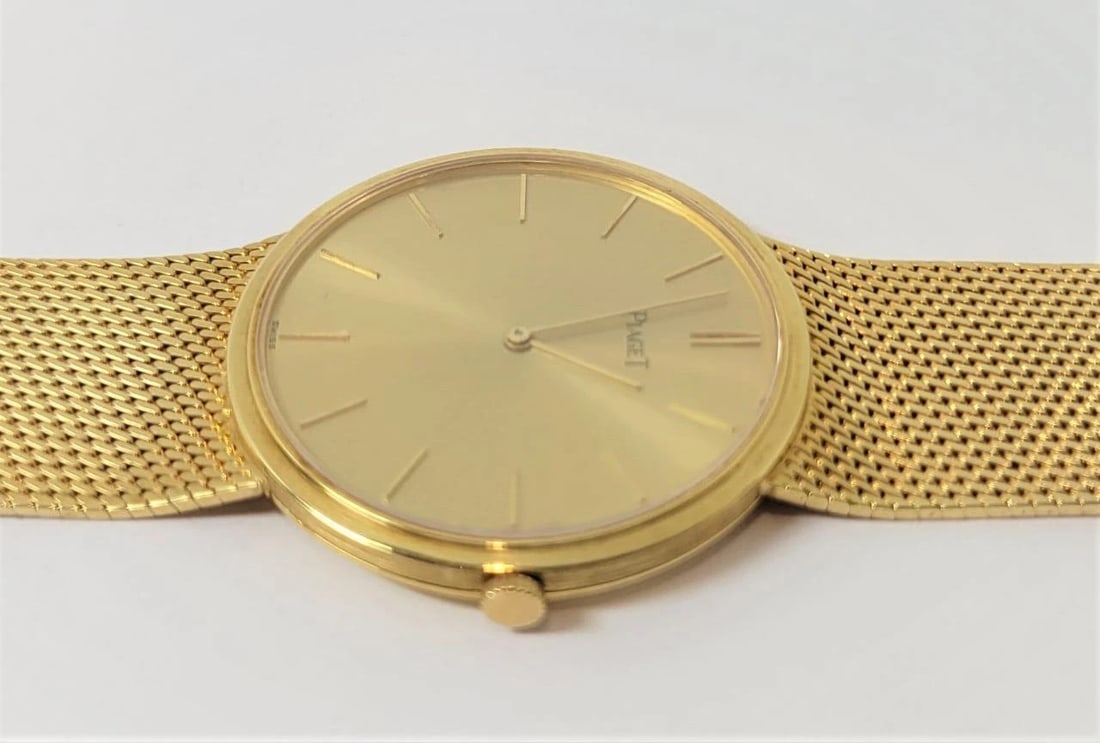Unisex PIAGET ALTIPLANO 18k Yellow Gold Winding Watch Mesh Bracelet Ref 900319 - 8