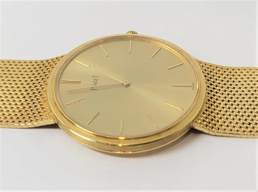 Unisex PIAGET ALTIPLANO 18k Yellow Gold Winding Watch Mesh Bracelet Ref 900319 - 9