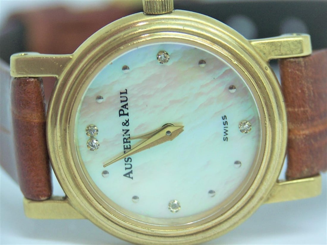 Solid 18k Ladies AUSTERN & PAUL Watch with Mother-of-Pearl Diamond Hour Markers - 5