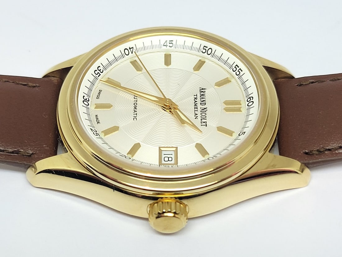 Men's Solid 18k ARMAND NICOLET Tramelan Automatic Date Watch* EXLNT - 6