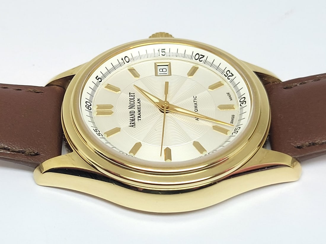 Men's Solid 18k ARMAND NICOLET Tramelan Automatic Date Watch* EXLNT - 7