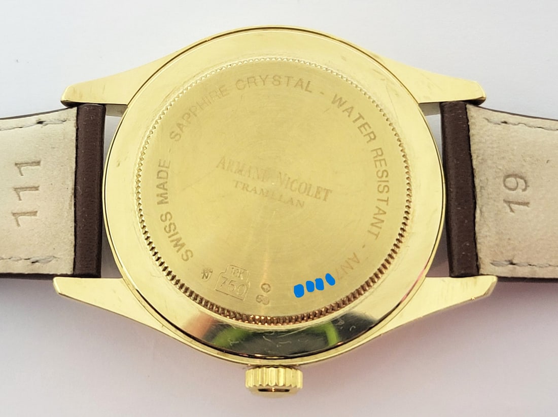 Men's Solid 18k ARMAND NICOLET Tramelan Automatic Date Watch* EXLNT - 9