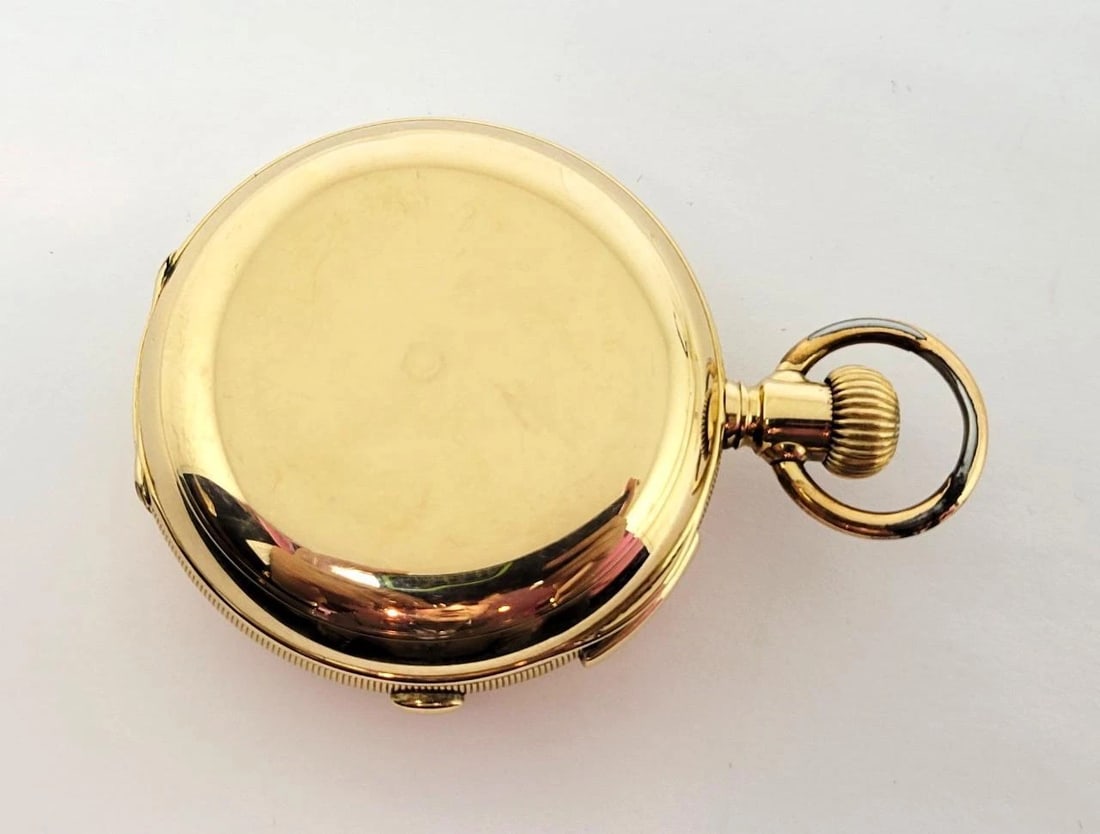 Antique 14k JULES MONTANDON Quater REPEATER Chronograph Hunter Case Pocket Watch - 5