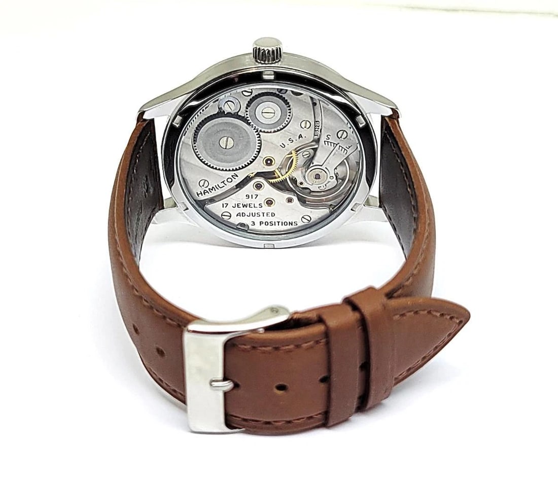 Mens S/Steel High Grade HAMILTON Winding Watch Cal 917 Re-Cased* Rose/Black DIAL - 4