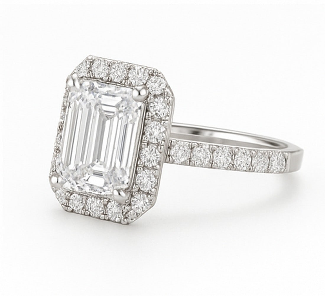 10 CT Emerald-Cut lab-grown diamond Diamond Halo Engagement Ring in 14K White Gold - 2