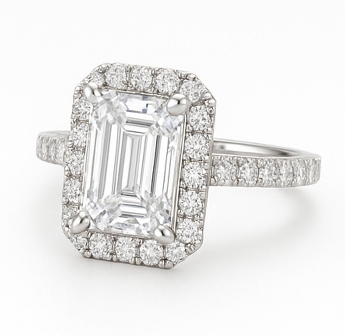10 CT Emerald-Cut lab-grown diamond Diamond Halo Engagement Ring in 14K White Gold - 3