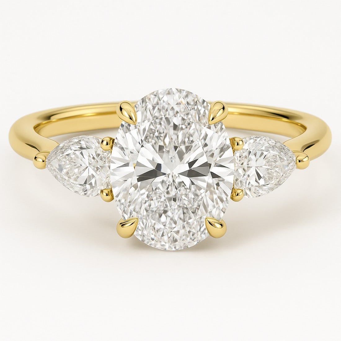 5 CT Oval-Cut lab-grown diamond Diamond Three-Stone Ring in 14K Yellow Gold (1 of 5)