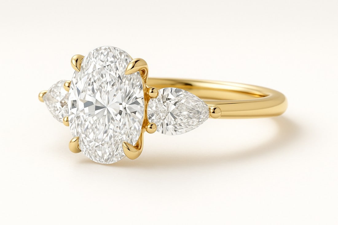 5 CT Oval-Cut lab-grown diamond Diamond Three-Stone Ring in 14K Yellow Gold - 4