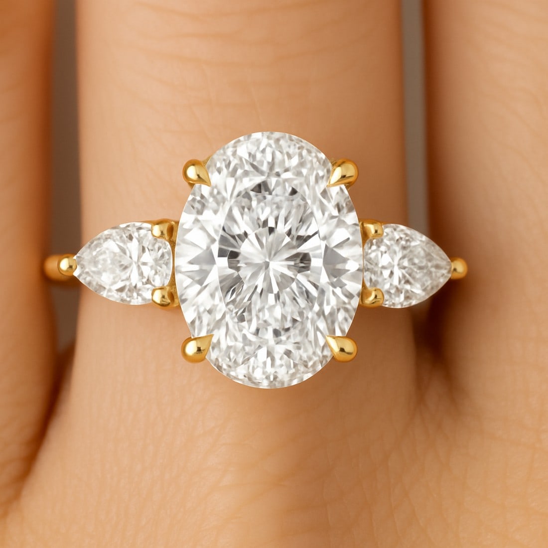 5 CT Oval-Cut lab-grown diamond Diamond Three-Stone Ring in 14K Yellow Gold - 5