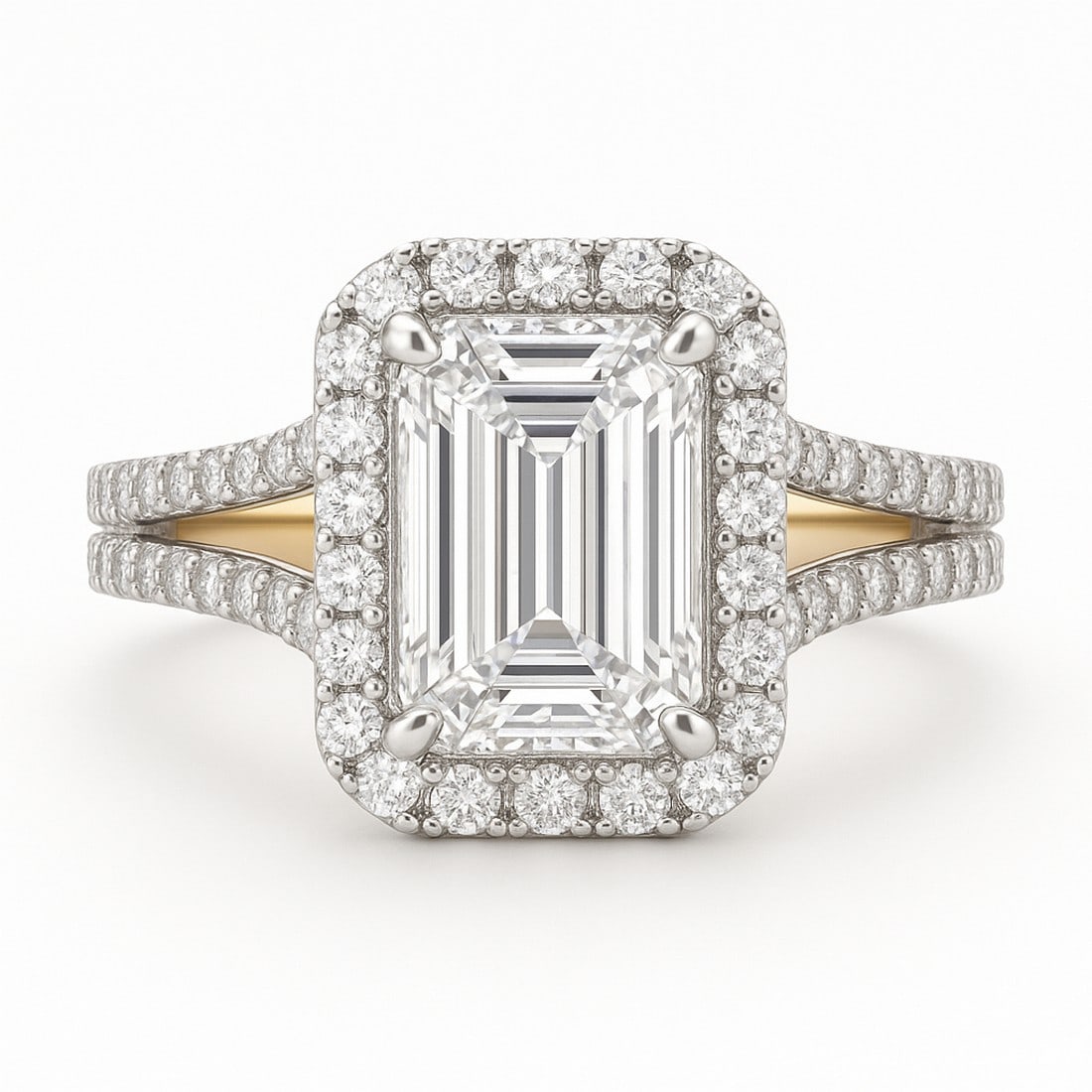10 CT Emerald-Cut lab-grown diamond Diamond Double Halo Split Shank Ring (1 of 3)