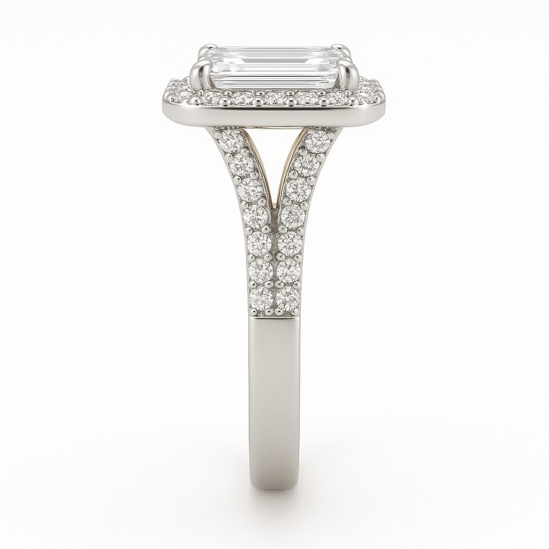10 CT Emerald-Cut lab-grown diamond Diamond Double Halo Split Shank Ring - 2