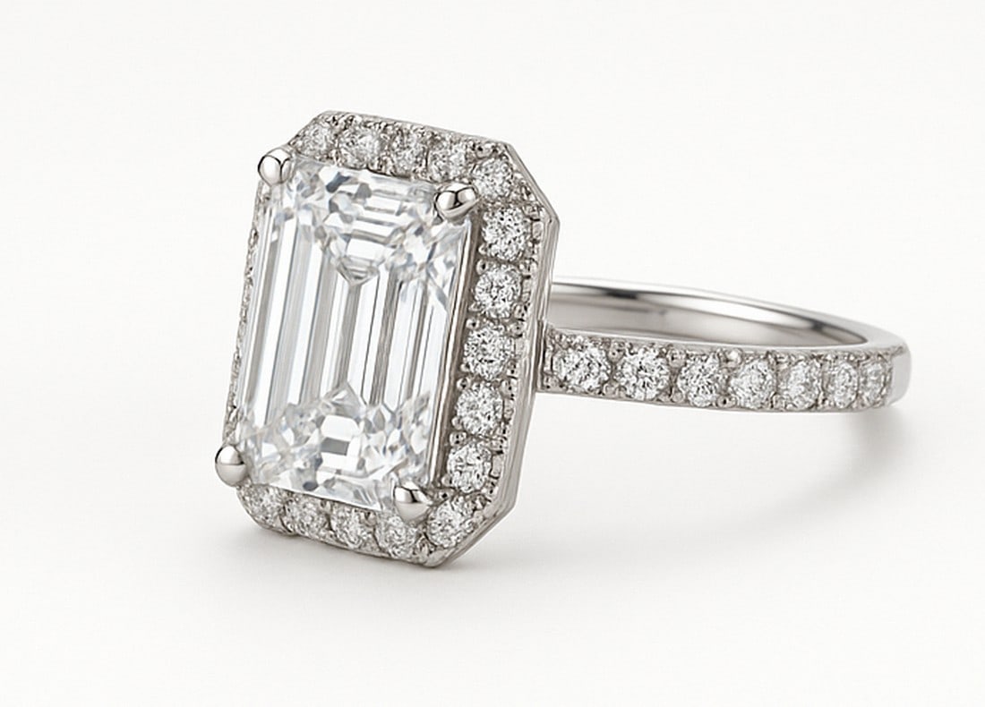 5 CT Emerald-Cut lab-grown diamond Diamond Halo Engagement Ring in 14K White Gold - 2