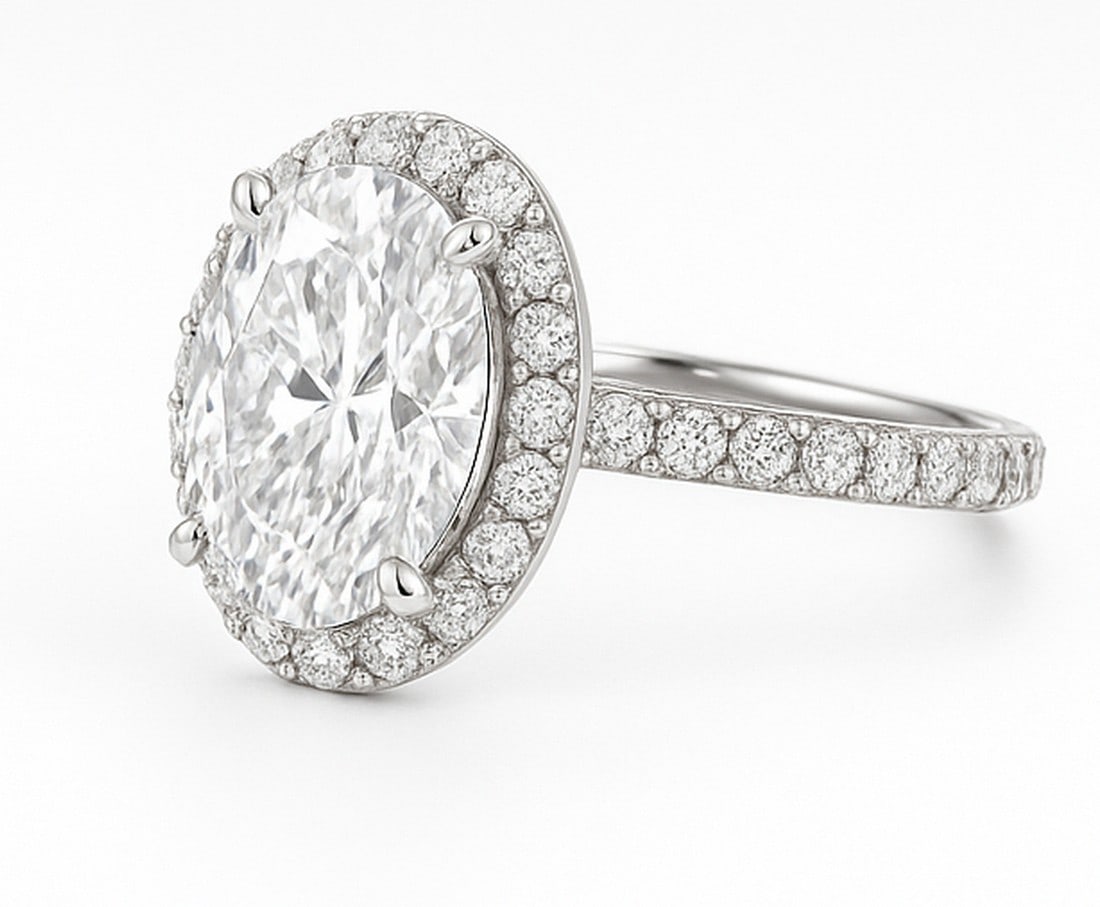 10 CT Oval-Cut lab-grown diamond Diamond Halo Engagement Ring in 14K White Gold - 2